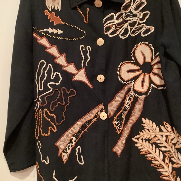 Indigo Moon Vintage Embroidered Black Floral Jacket Button Front Blazer Large - Picture 3 of 13